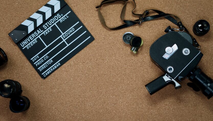 black and white card on brown table