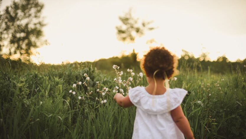 girl standing beside white flower field