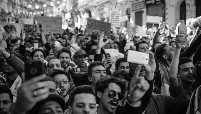 crowd of people black and white photo